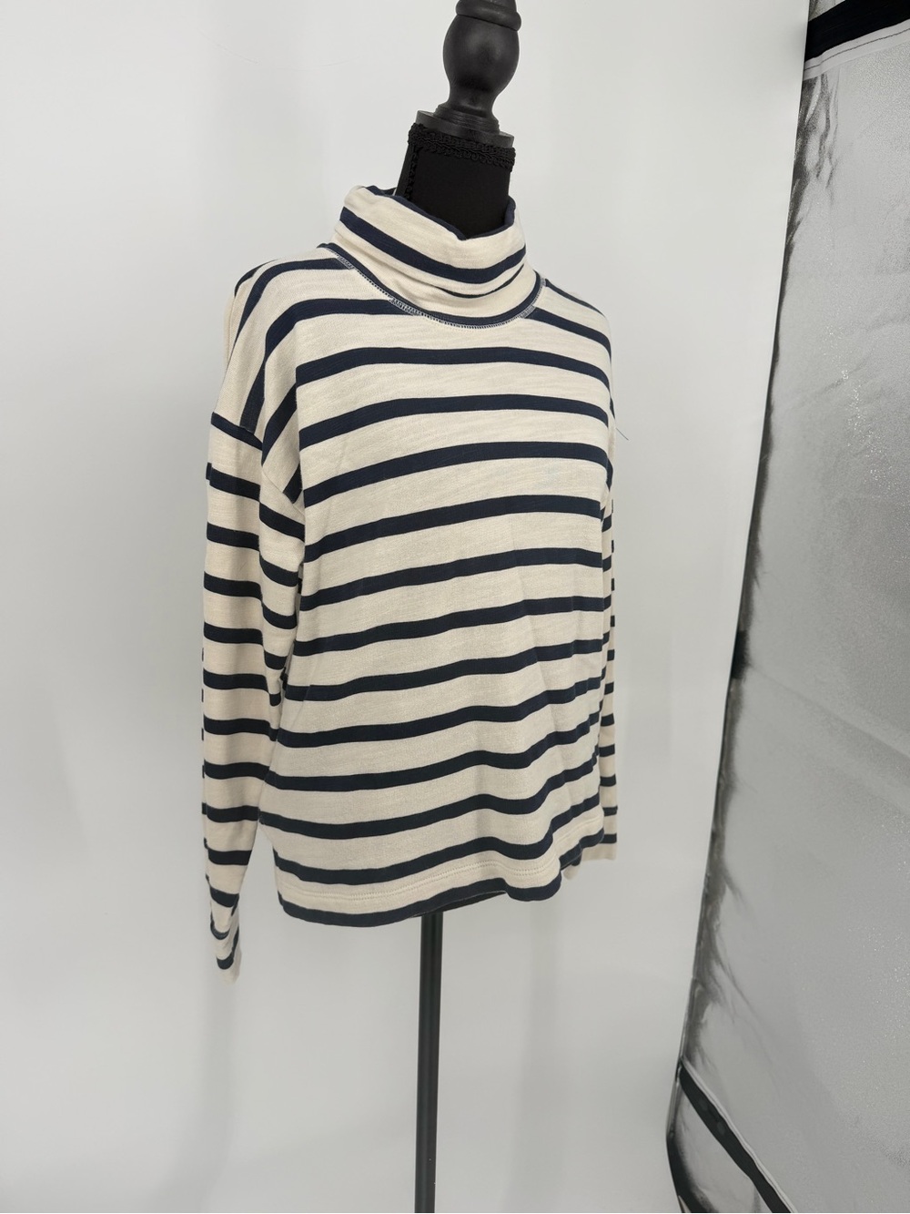 J. Crew vintage fleece Cream & Navy Striped Turtleneck Sweater cotton